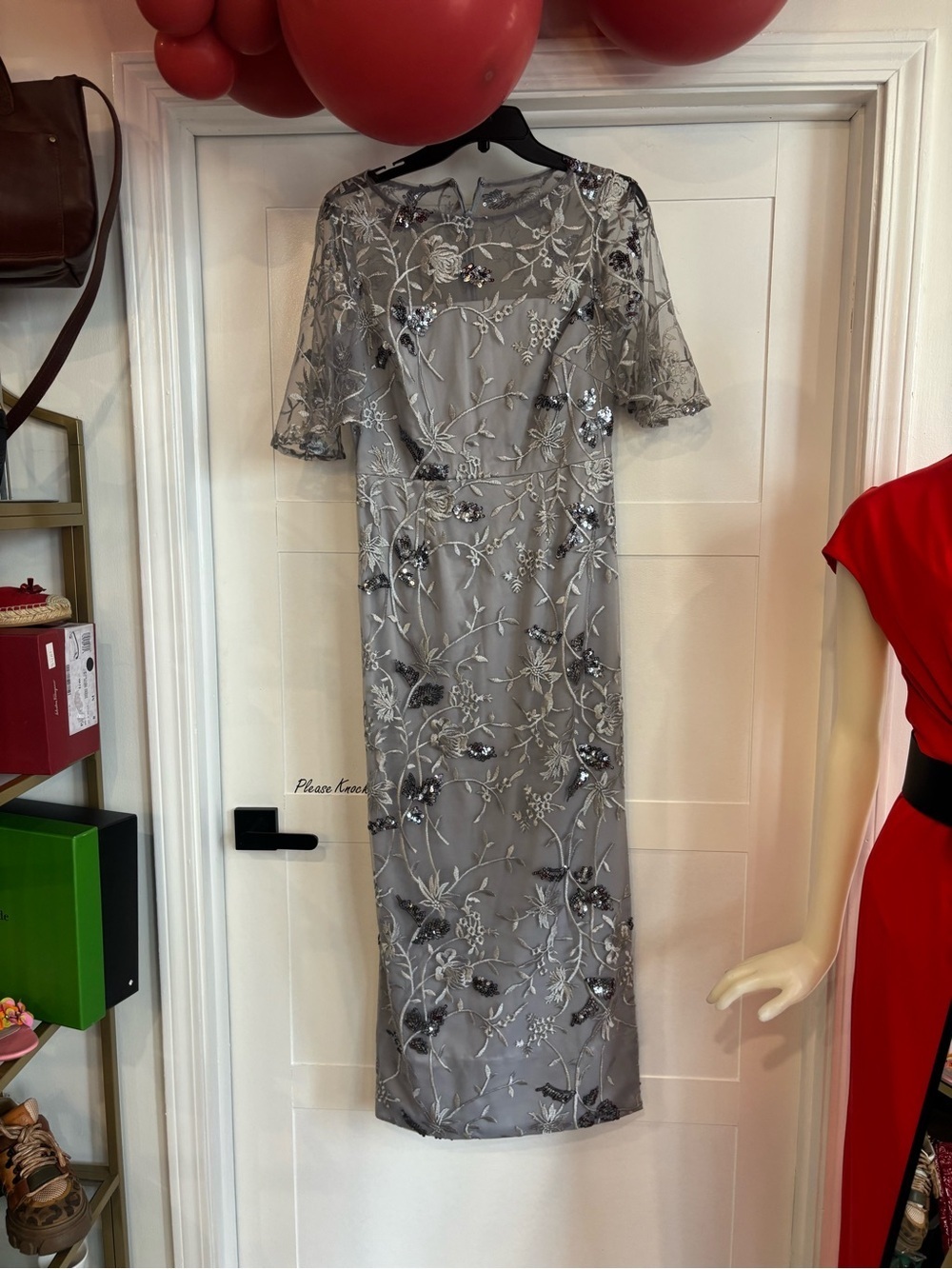 JS Collections Silver Embroidered formal dress